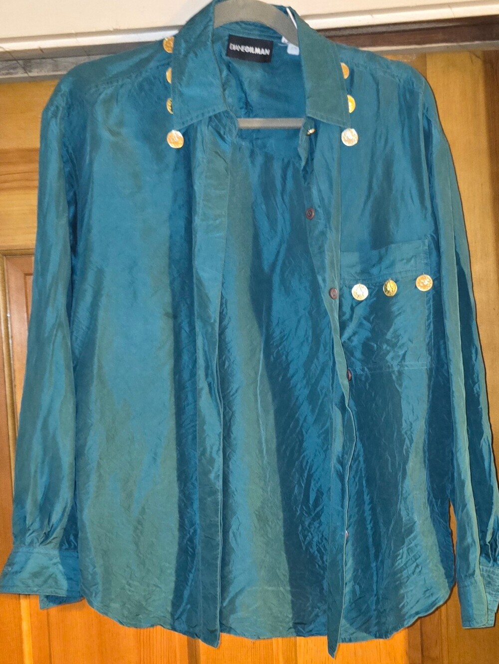 Diane Gilman Teal Silk Shirt